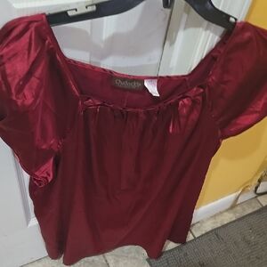 Chadwicks Red Puff Sleeve Ruffled Blouse